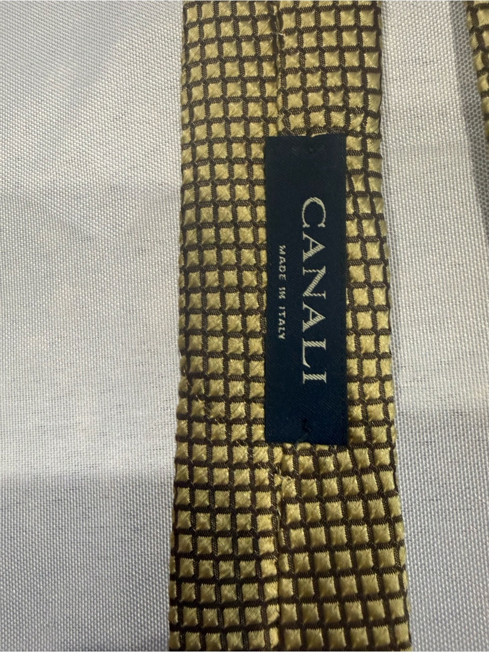 Canali Gold and Dark Brown Grid Silk Tie